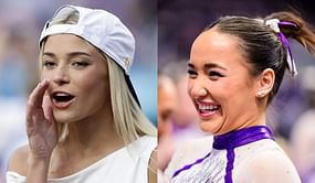 Olivia Dunne hypes up former LSU teammate Aleah Finnegan's special honor during the Kansas City Royals' match
