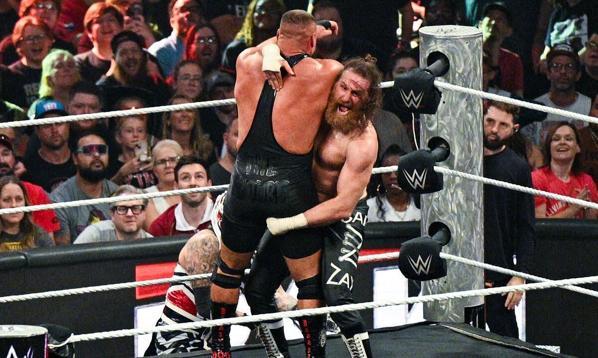 WWE superstar, Sami Zayn and Bron Breakker during tag team match on RAW on June 30, 2025. [Photo credit: WWE.com]