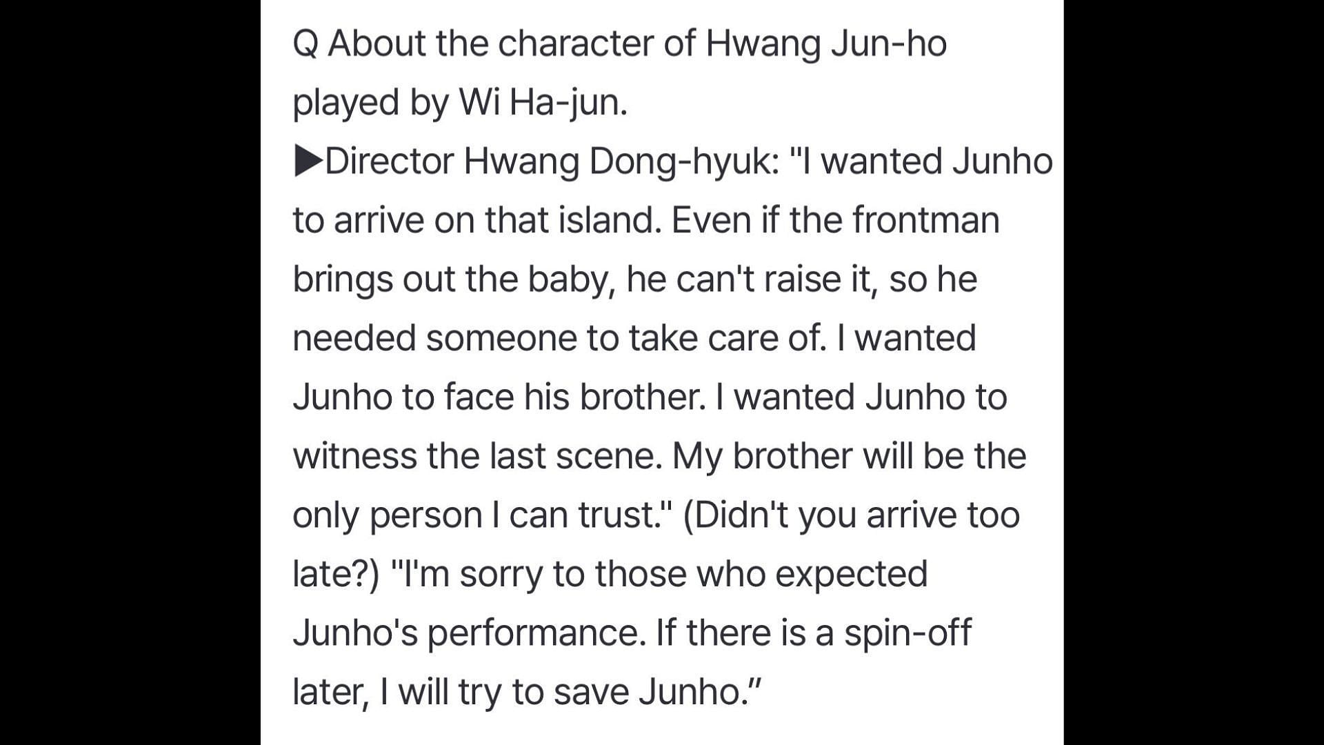 Squid Game Director Hwang Dong-hyuk comments upon Jun-ho&#039;s character storyline (Image via Naver)