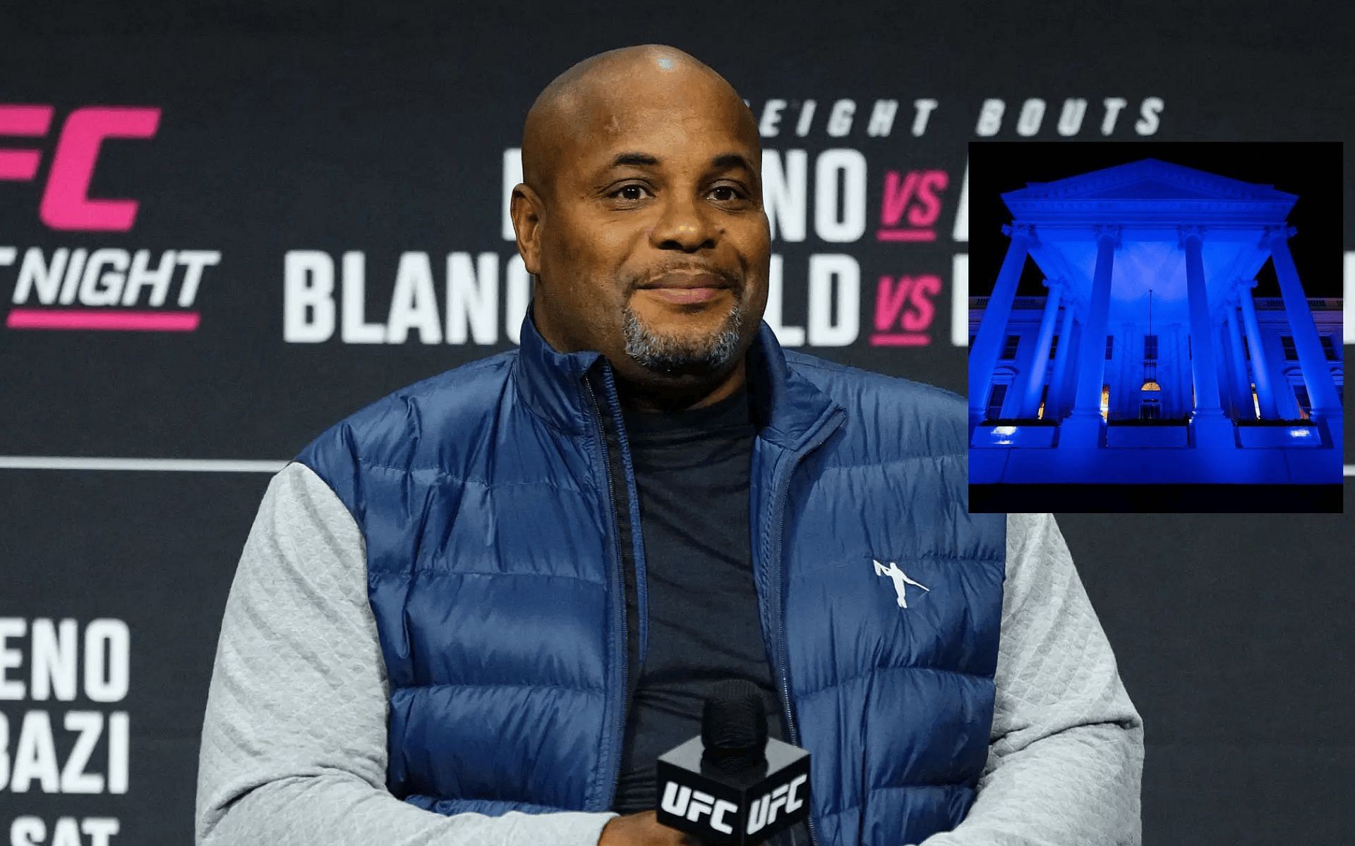 Daniel Cormier (background) shares thoughts on potential UFC White House (inset) event. [Images courtesy: Getty and flotus on Instagram]