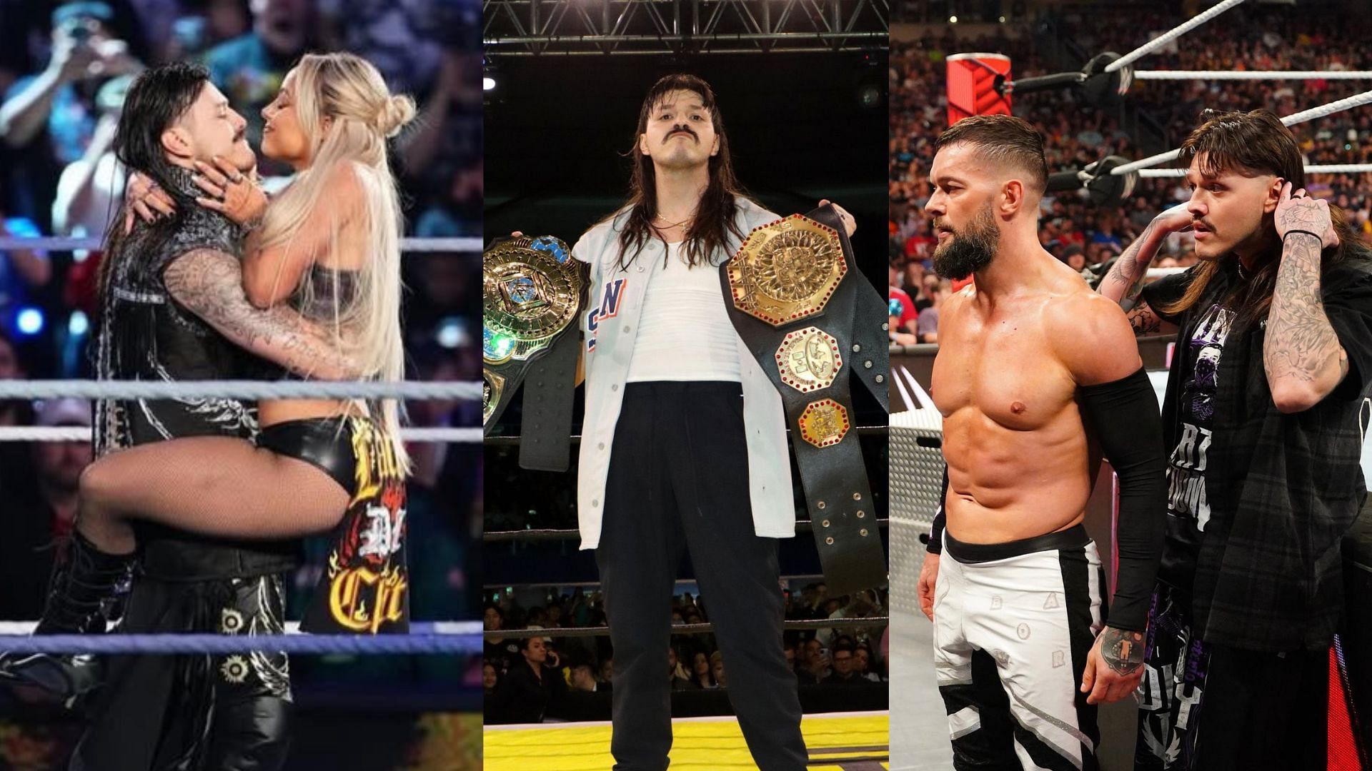 Dominik Mysterio's Judgment Day partners Liv Morgan and Finn Bálor react after his surprise appearance in AAA