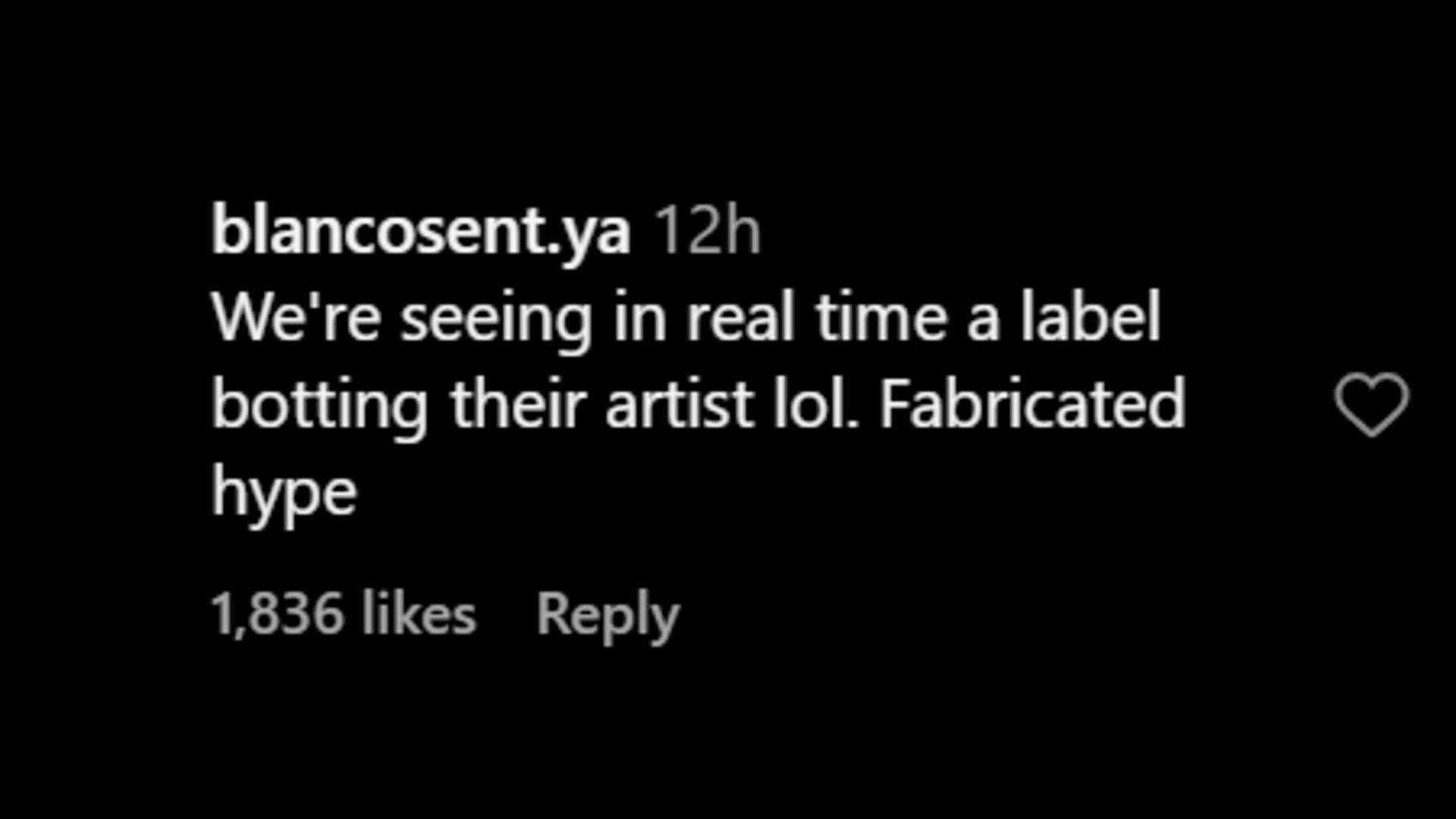 A netizen reacts to the latest YouTube Music Monthly Audience ranking. (Image via Instagram)