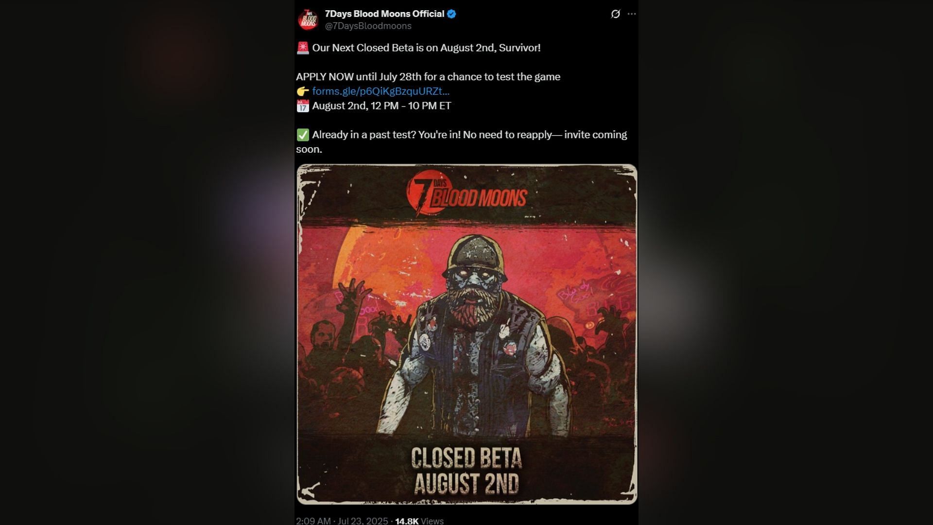 7 Days Blood Moons official tweet (Image via x.com/7DaysBloodmoons)