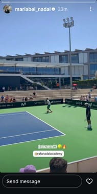 Maribel's Instagram Story featuring Alexander Zverev practicing at the Rafa Nadal Academy (Source: Instagram/mariabel_nadal)