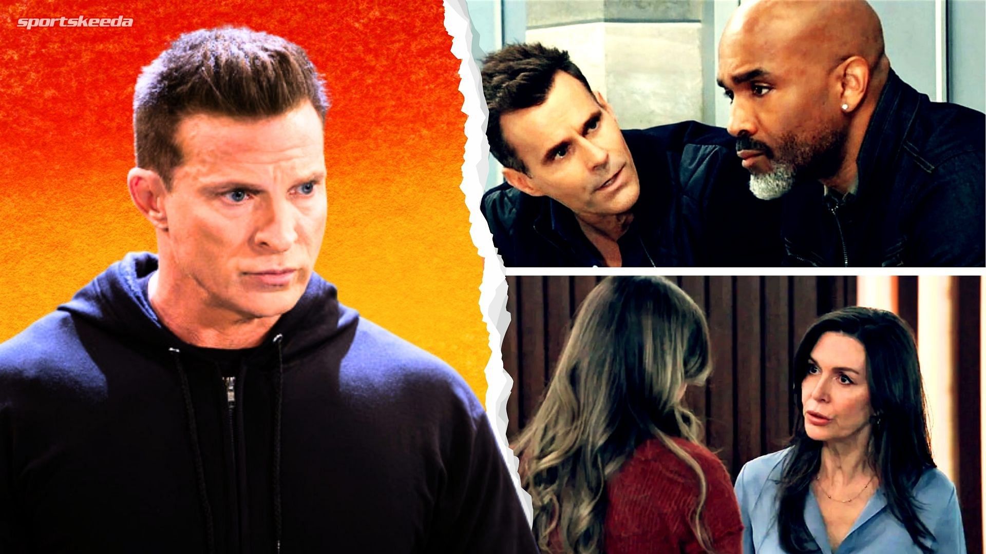 Clockwise from left, Jason, Drew, Curtis, Anna and Emma on General Hospital (Custom edit by Sportskeeda, Original images via ABC Network)