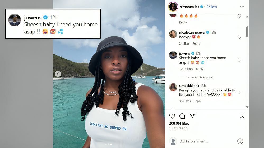 Jonathan Owens drops flirty reaction on Simone Biles&#039; vacation pics (Image Credit: Biles/IG)