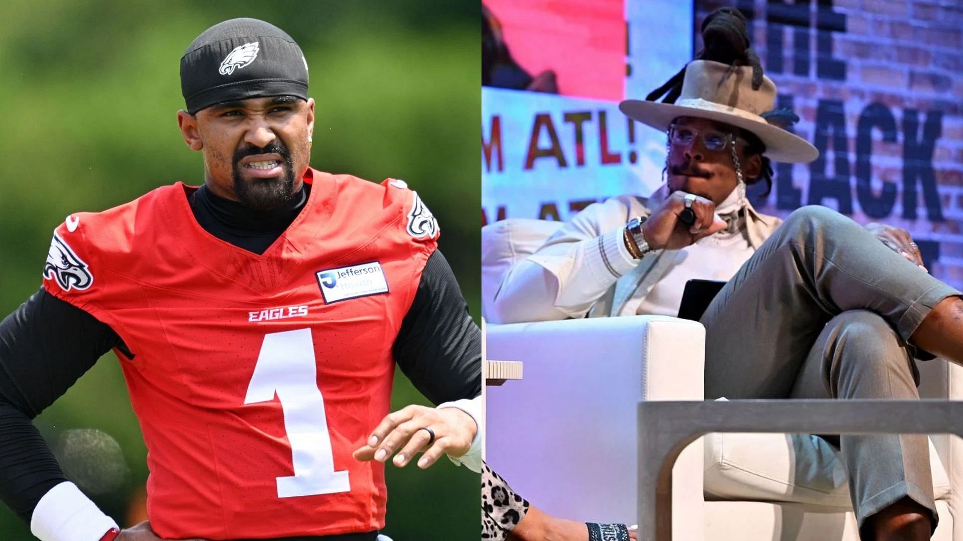 Cam Newton dismisses Jalen Hurts - via Getty/CMS