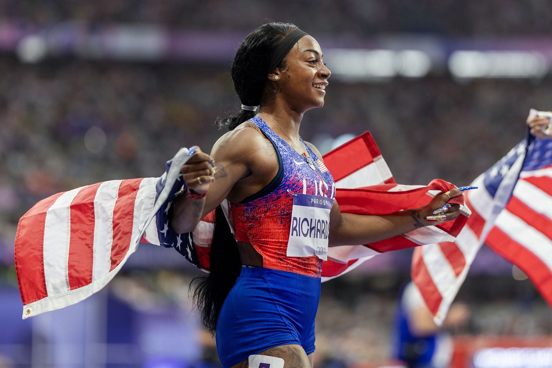 Sha&#039;carri Richardson of the United States during the 2024 Summer Olympic Games in Paris, France. (Photo via Getty Images)