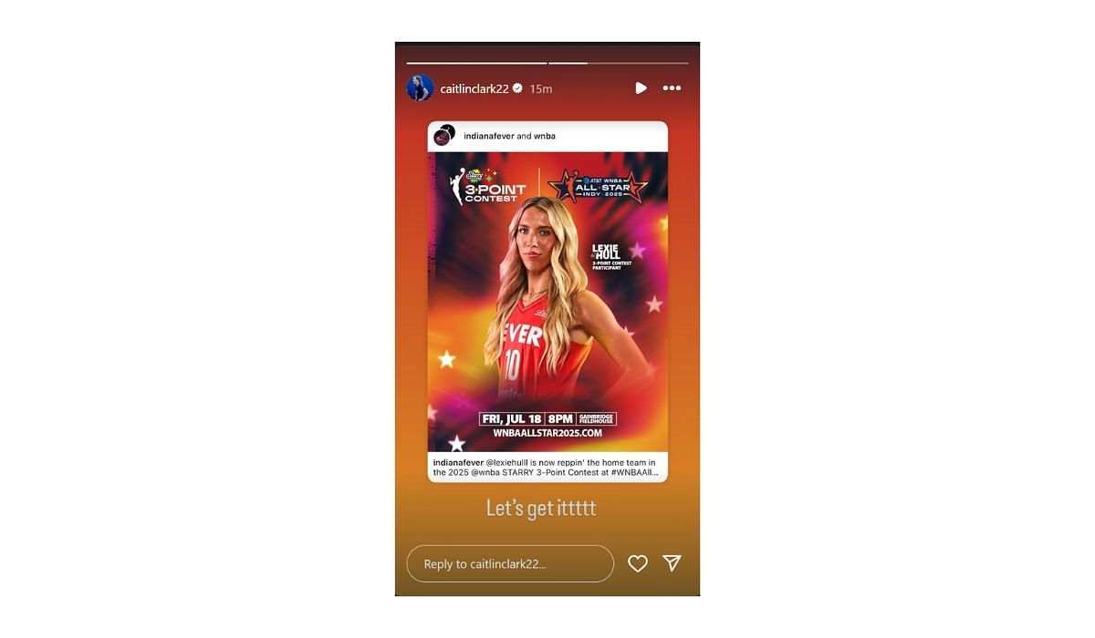 Caitlin Clark reacts to Lexie Hull&#039;s addition to the 3-point contest (Source: Instagram/Caitlin Clark)