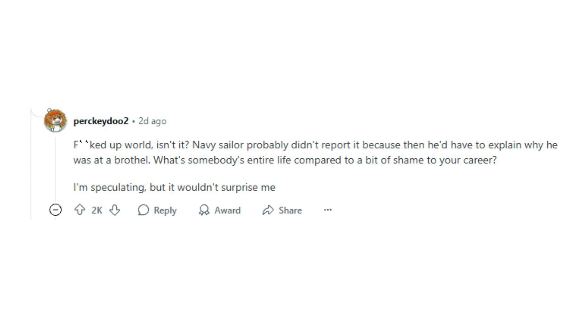 A screenshot of the comment (Image via Reddit)