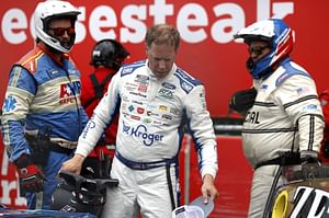 Brad Keselowski reacts as his Chicago race ends prematurely after wreck