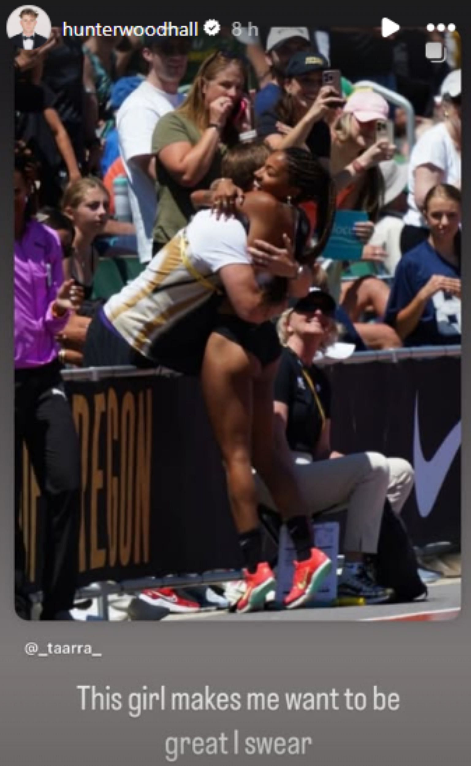 Screengrab of Hunter Woodhall&#039;s Instagram story on Tara Davis-Woodhall [Image Source : Hunter Woodhall&#039;s Instagram]