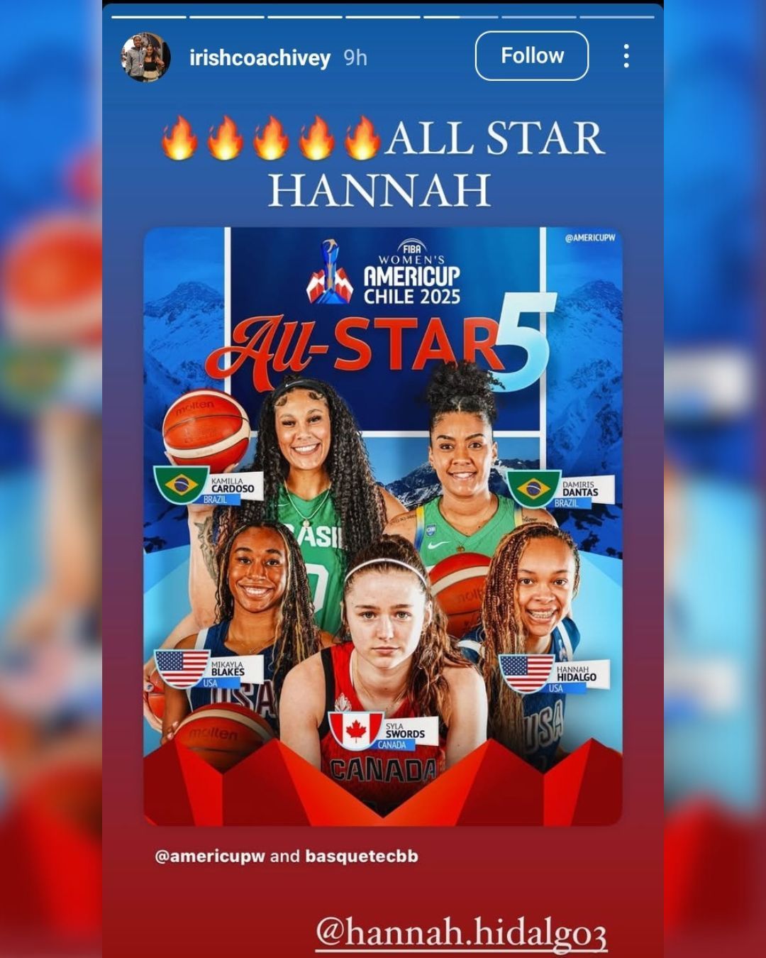 Notre Dame HC Niele Ivey&#039;s reaction to Hannah Hidalgo getting the nod for All-Star 5 in FIBA AmeriCup. (Image via Instagram/ @irishcoachivey)