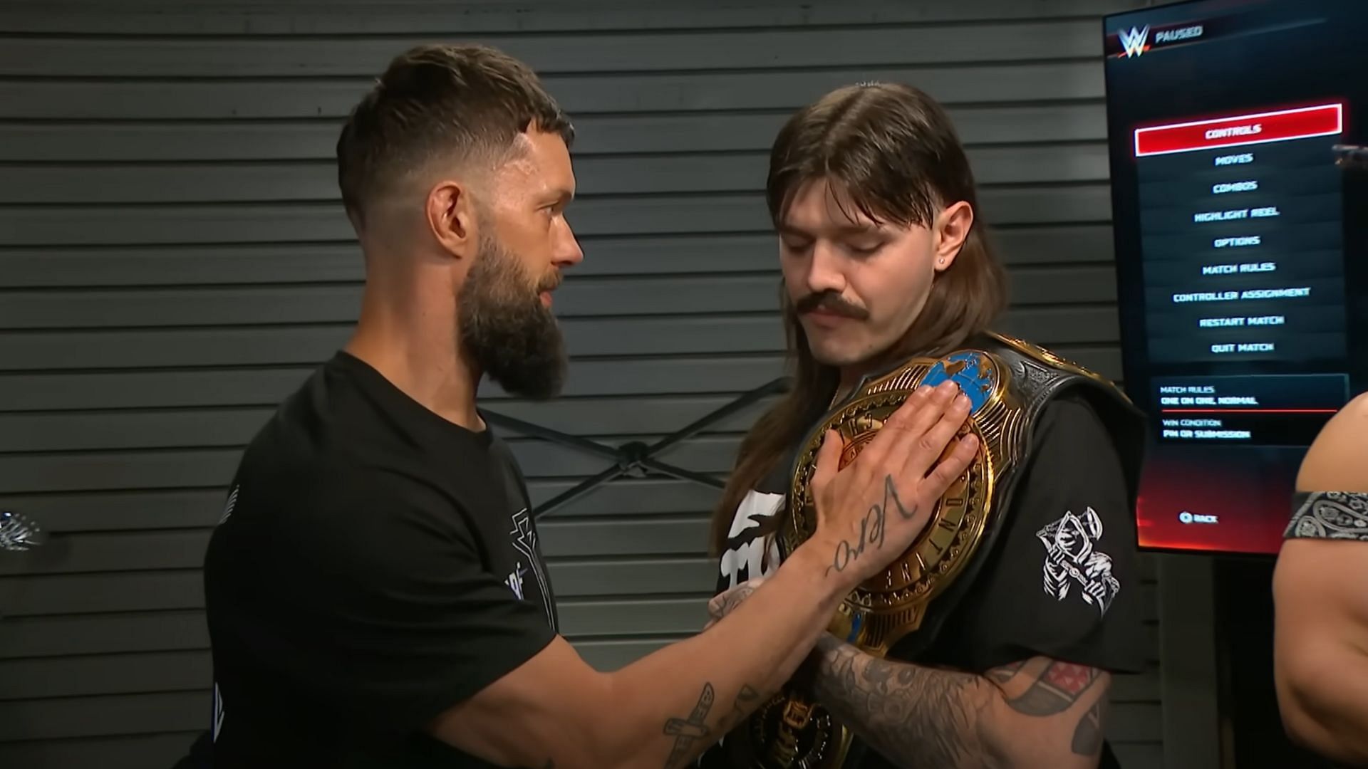 Finn Balor and Dominik Mysterio at The Judgment Day Clubhouse [Image Credits: WWE