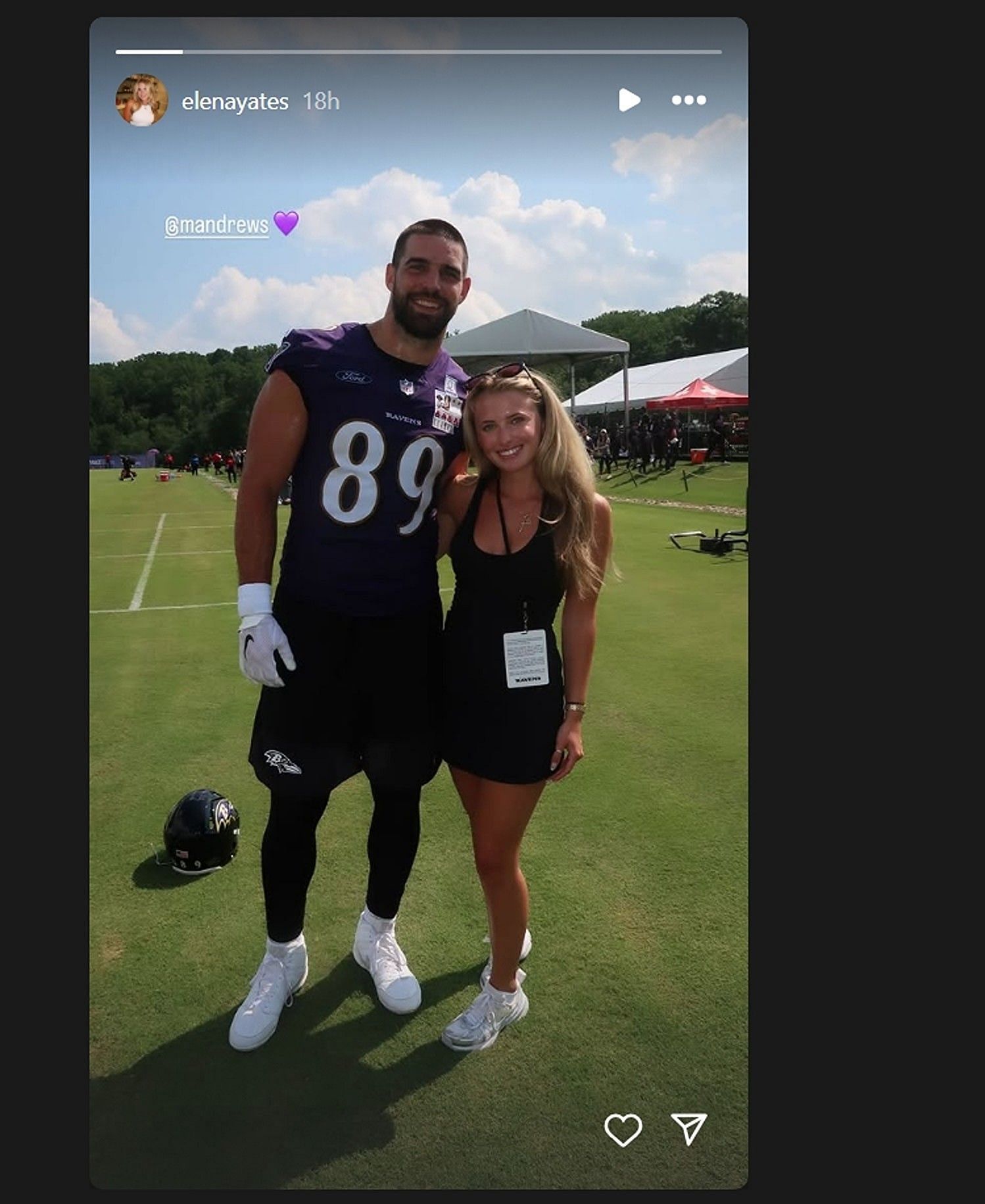 Mark Andrews&#039; GF Elena Yates shares romantic sideline memory with TE from Ravens training camp visit /@elenayates