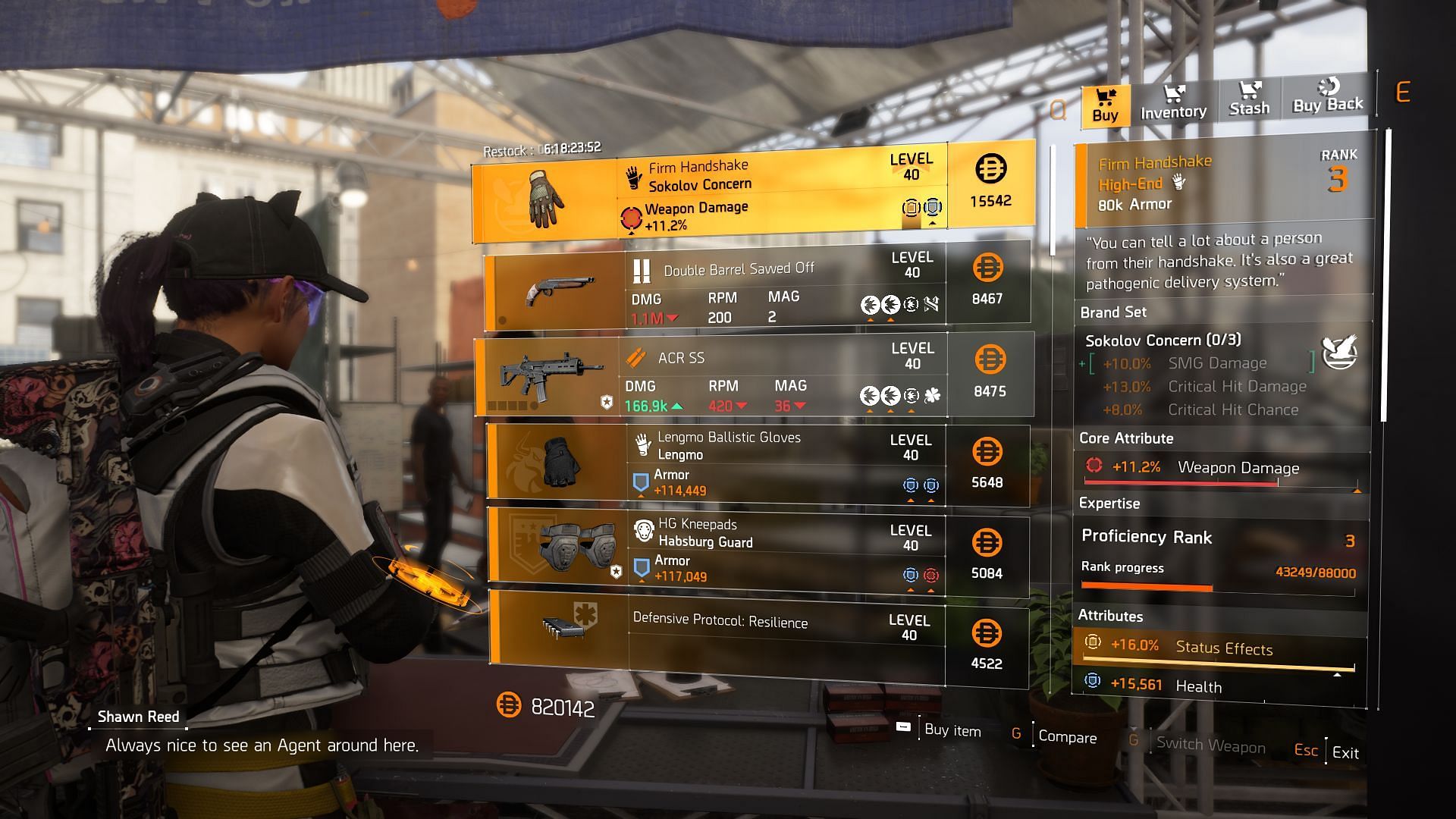 The Division 2 vendor found at the Theatre Settlement (Image via Sportskeeda Gaming || Ubisoft)