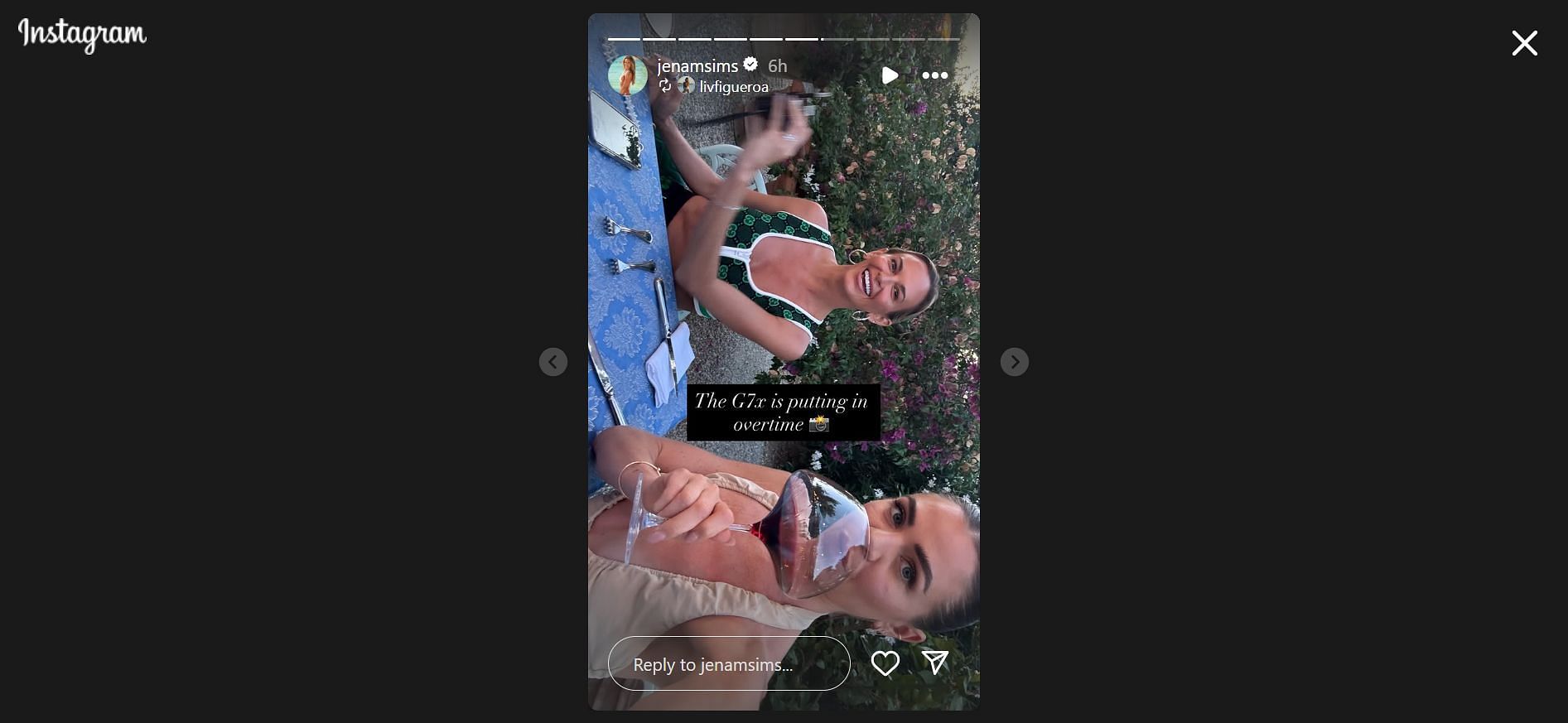 Still taken from Jena Sims&#039; Instagram story (Image Credit: Instagram @jenamsims)