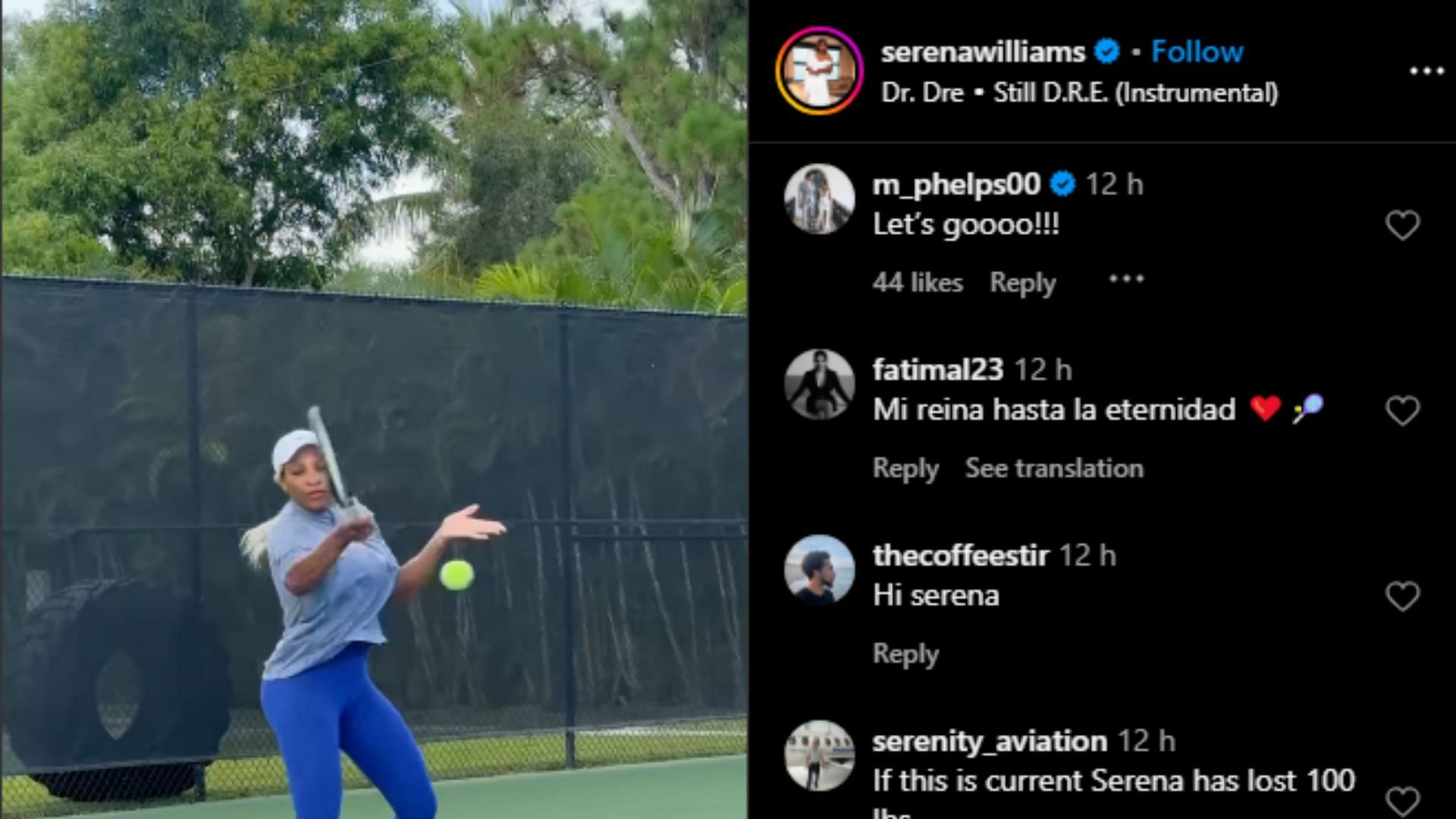 Screengrab of Michael Phelps&#039; comment on Serena Williams&#039; Instagram post [Image Source : Serena Williams&#039; Instagram]