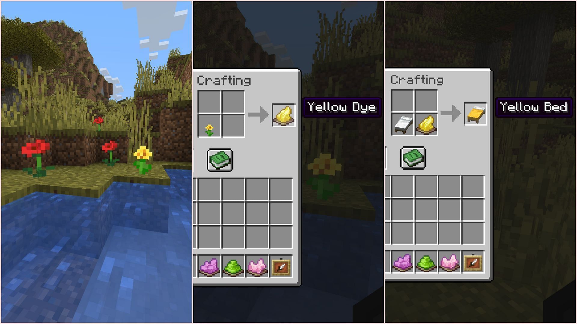 Most dyes can be extracted from flowers and can be used to color blocks (Image via Sportskeeda Gaming || Mojang Studios)