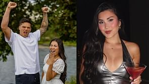 Dillon Gabriel’s fiancée Zo Caswell poses in chic red swimwear during young couple's LA getaway