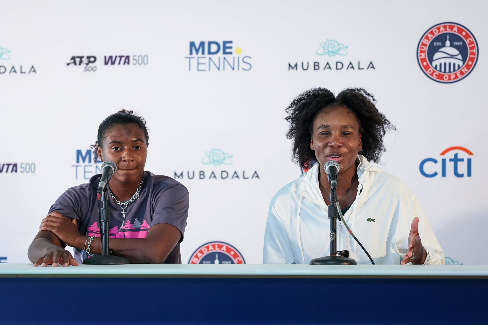 Venus Williams and Hailey Baptiste at the Mubadala Citi DC Open 2025 - Day 1 - Source: Getty