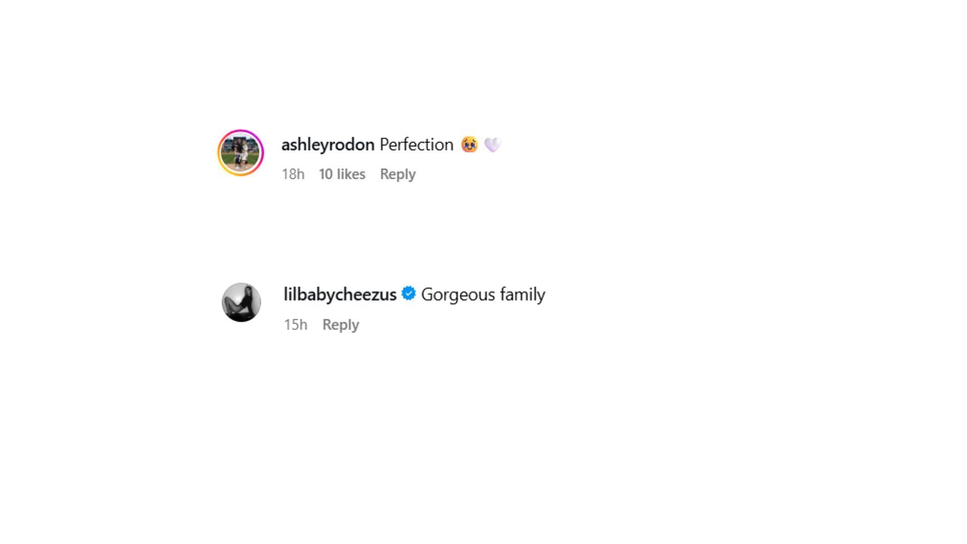 Ashley Rodon and Chase Bellinger&#039;s comments on Amy and Gerrit Cole&#039;s post (Source: Instagram @amyc23)