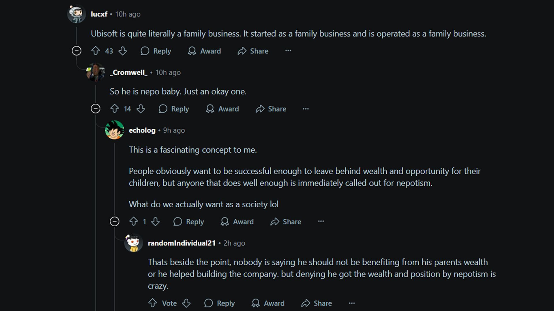 Reddit users debate the role of nepotism in the newly appointed co-CEO for Ubisoft Tencent Subsidiary (Image via Reddit.com)