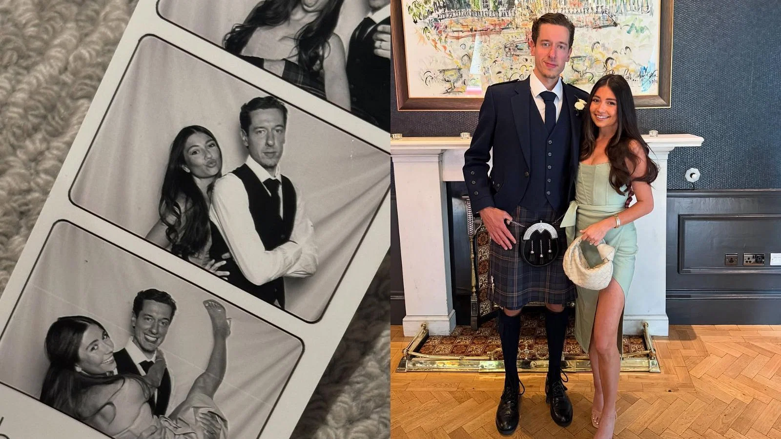 Jordan Binnington dons traditional Scottish kilt alongside wife Cris at friend