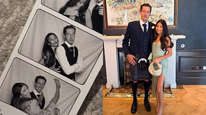 Jordan Binnington dons traditional Scottish kilt alongside wife Cris at friend's wedding during British offseason vacay