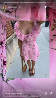 Ryan Blane's sister Erin Blaney's story on Instagram, posting a faceless selfie in her pink floral outfit paired with a tan bag and brown ballet flats. Source: via Instagram, @erinblaney