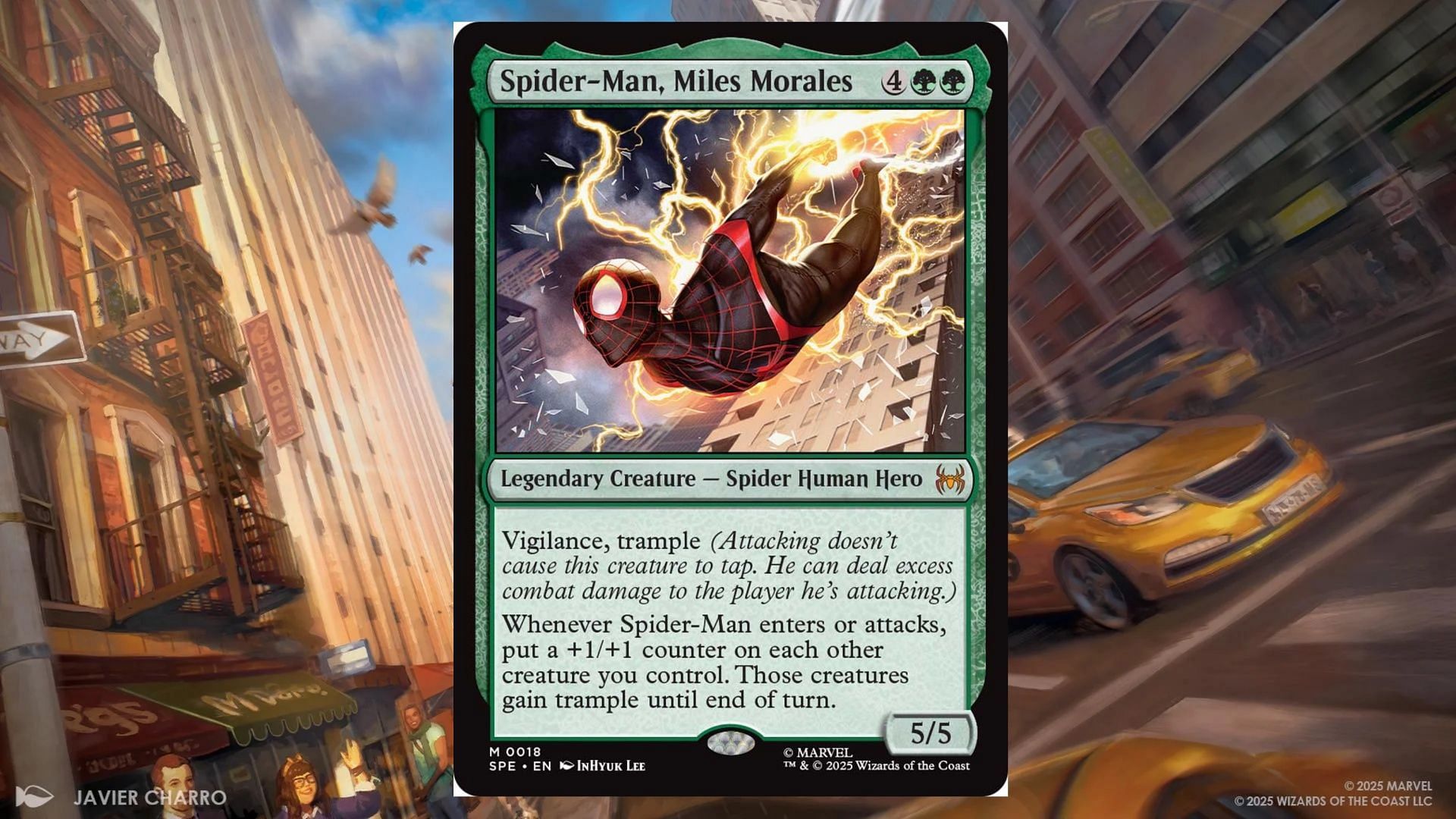 Green is all about overwhelming force, and all these Trample creatures can for sure do that, thanks to Miles Morales (Image via Wizards of the Coast)