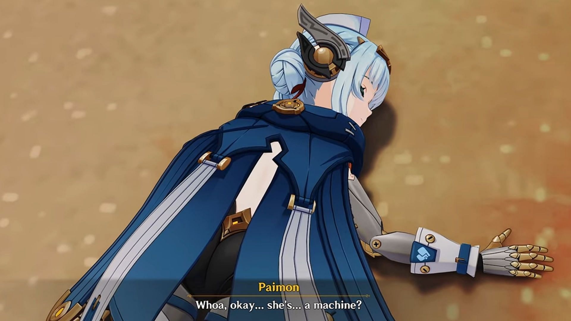 Ineffa, inactive and lying on the beach in Genshin Impact (Image via HoYoverse)