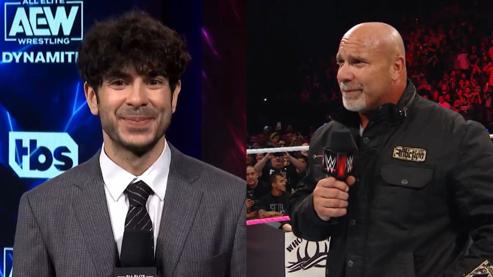 AEW CEO Tony Khan (left) / WWE legend Goldberg (right) [Image Credits: AEW