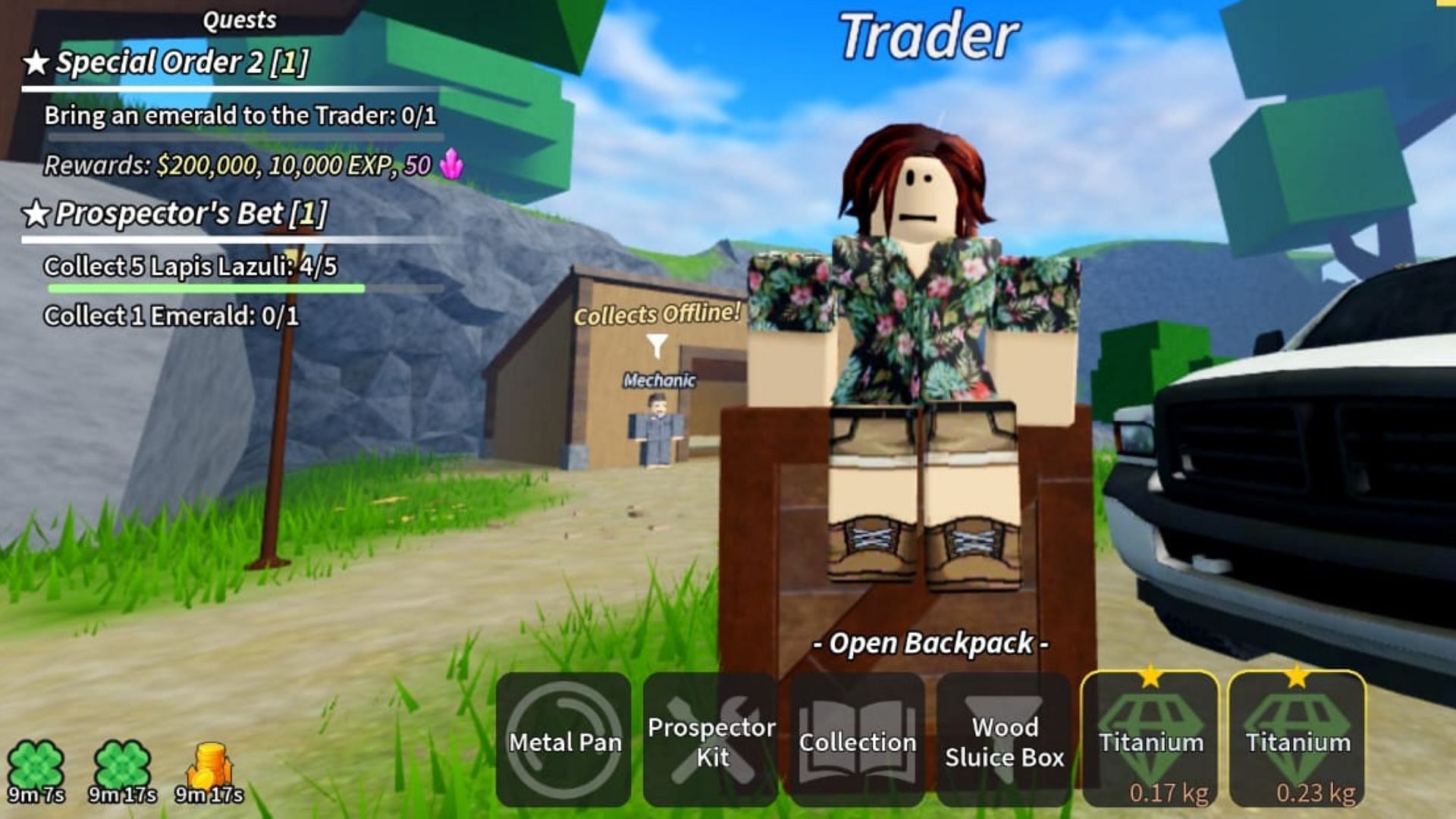 The Trader gives you a few quests (Image via Roblox)