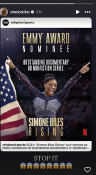Screenshot of Simone Biles' Instagram story (@simonebiles).