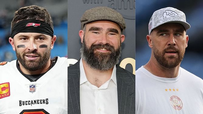 "It's not Kylie's fault" - Baker Mayfield & Travis Kelce team up to roast Jason Kelce for complaining about raising 4 daughters