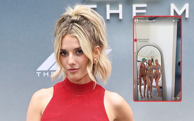 Racer Lindsay Brewer rocks blue and white bikini during Caribbean vacation
