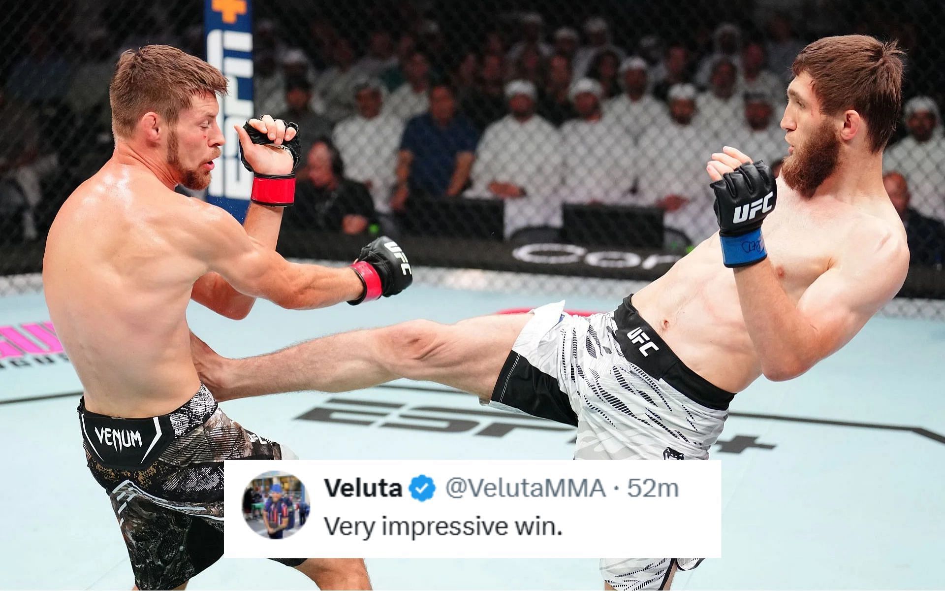 Fans react to Bryce Mitchell&rsquo;s (left) victory against Said Nurmagomedov (right) at UFC Abu Dhabi. [Image courtesy: Getty