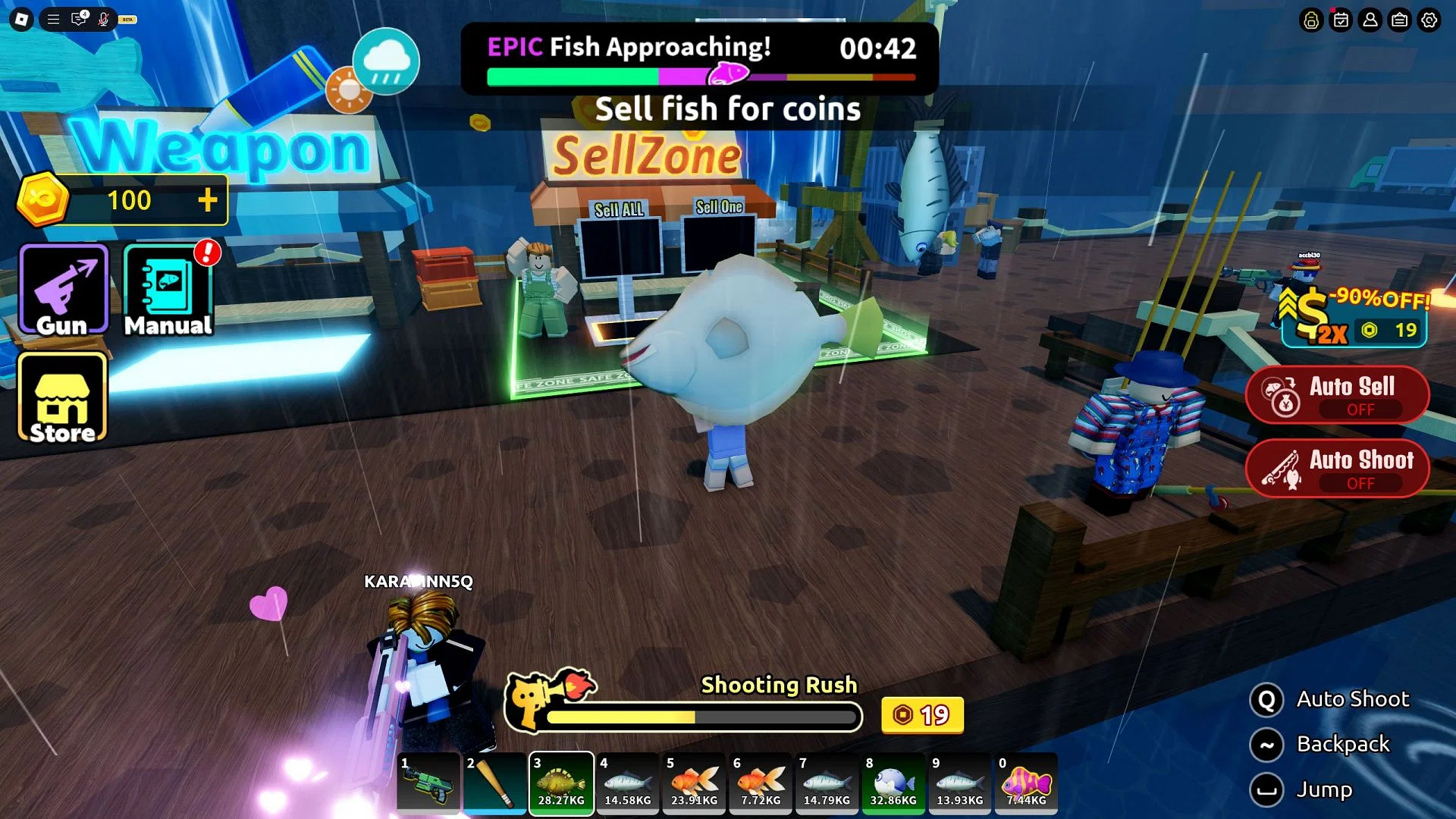 Sell your amassed fish here at the Sellzone (Image via Roblox)