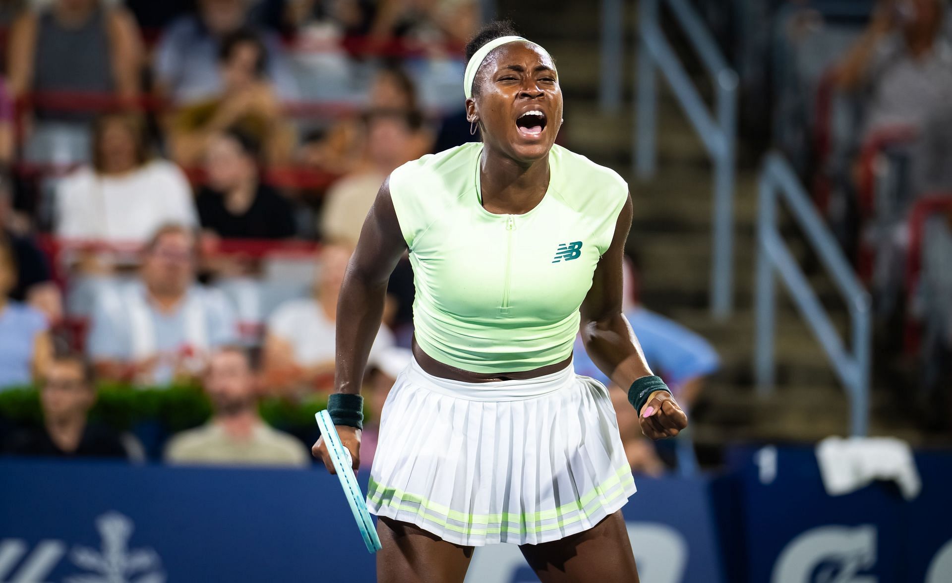 Coco Gauff celebrates her second-round win over Danielle Collins at the 2025 National Bank Open in Montreal (Source: Getty)