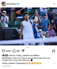 Trinity Rodman's comment on Ben Shelton's Instagram post