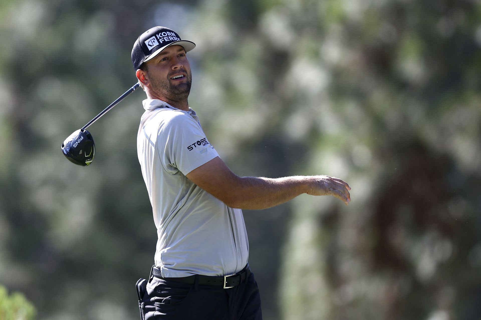Taylor Montgomery plays his shot from the second tee during the first round of the Barracuda Championship 2025 (Image Source: Getty)