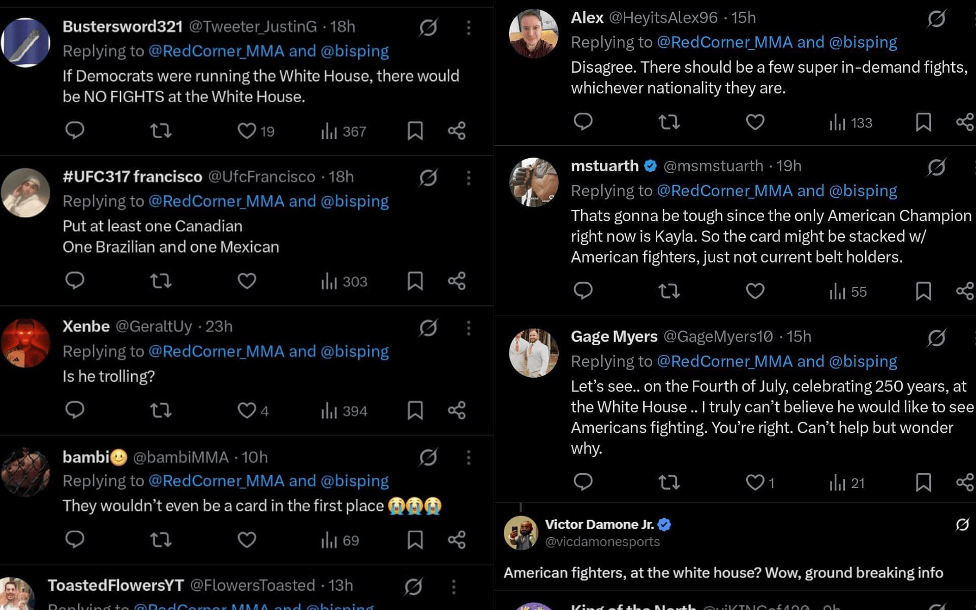 Fans&#039; reaction. [Screenshots courtesy: @RedCorner_MMA on X]
