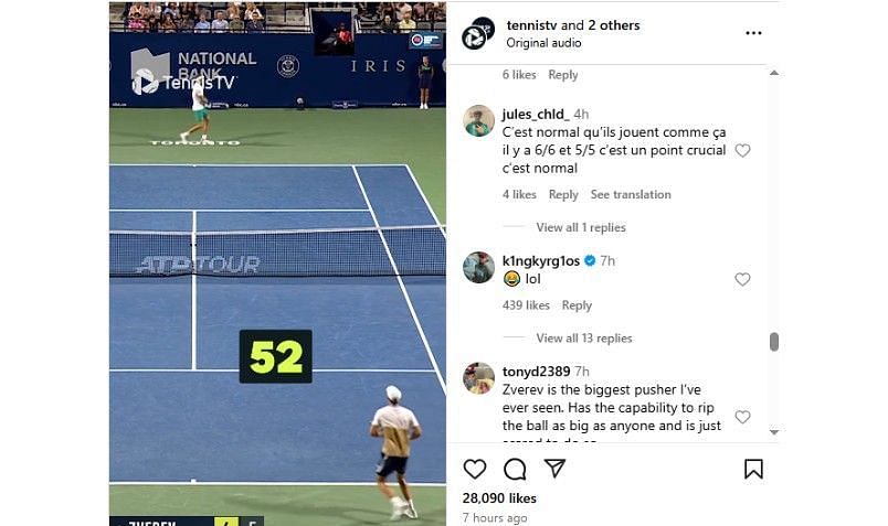 Screenshot of TennisTV&#039;s Instagram post featuring Nick Kyrgios&#039; comments | Source: IG/tennistv