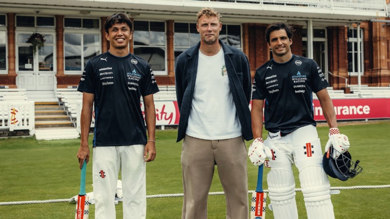 Alex Albon [L] Andrew Flintoff [C] Carlos Sainz at Lord