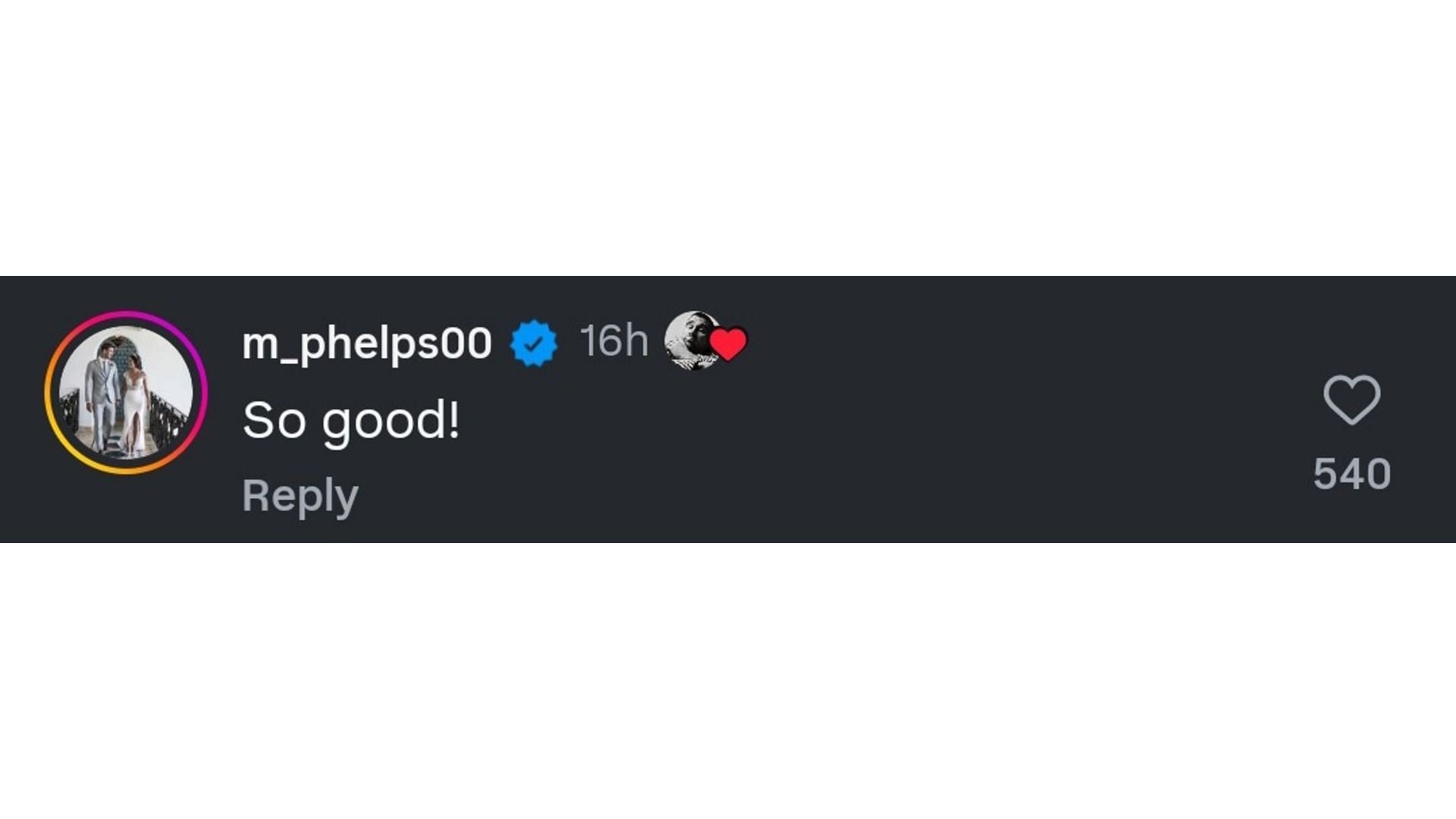 Phelps&#039; comment on Travis Kelce&#039;s post (Image via: Instagram@killatrav)