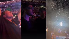 Jeremy Swayman and teammate Charlie McAvoy attend Coldplay concert with their partners Alessandra and Kiley
