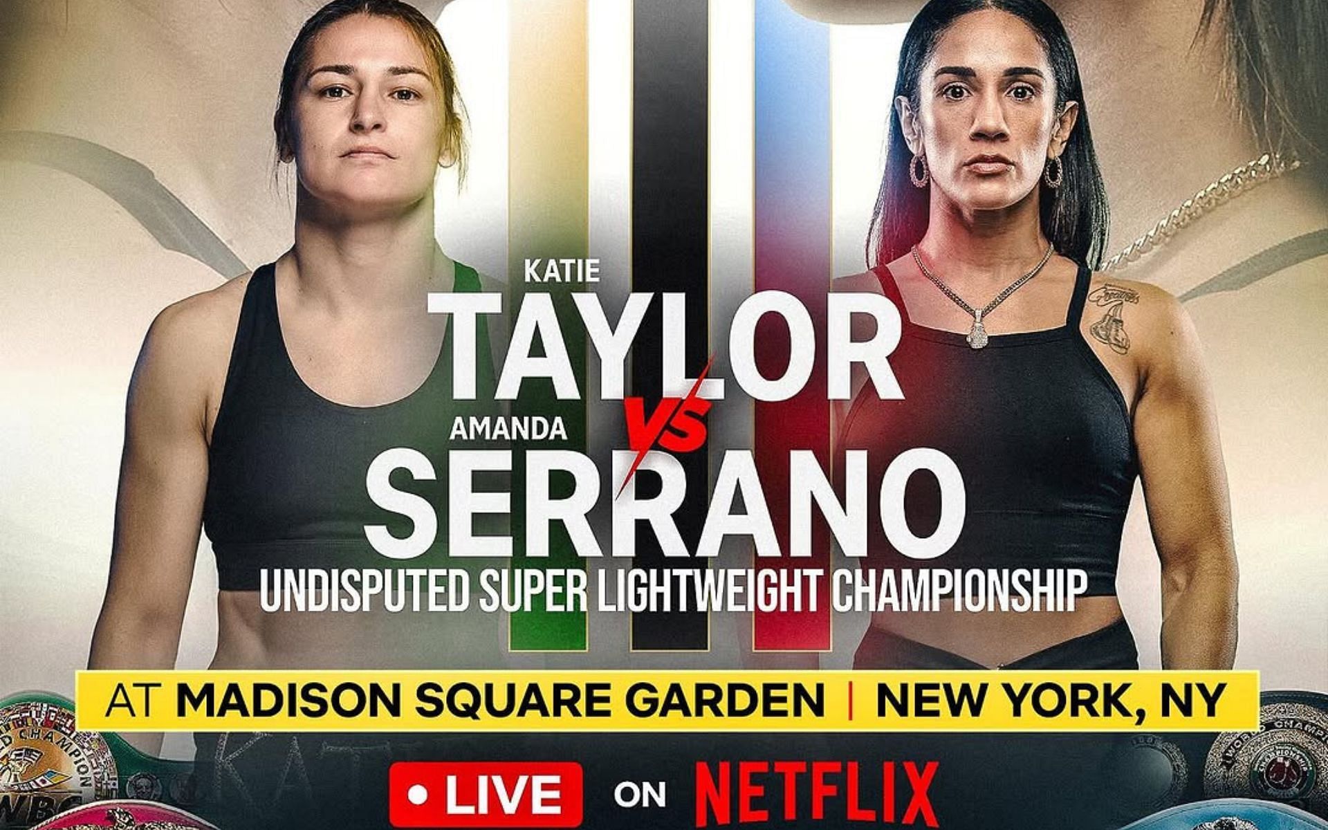 Katie Taylor (left) faces Amanda Serrano (right) in a trilogy fight. [Image courtesy: @ mostvaluablepromotions on Instagram]