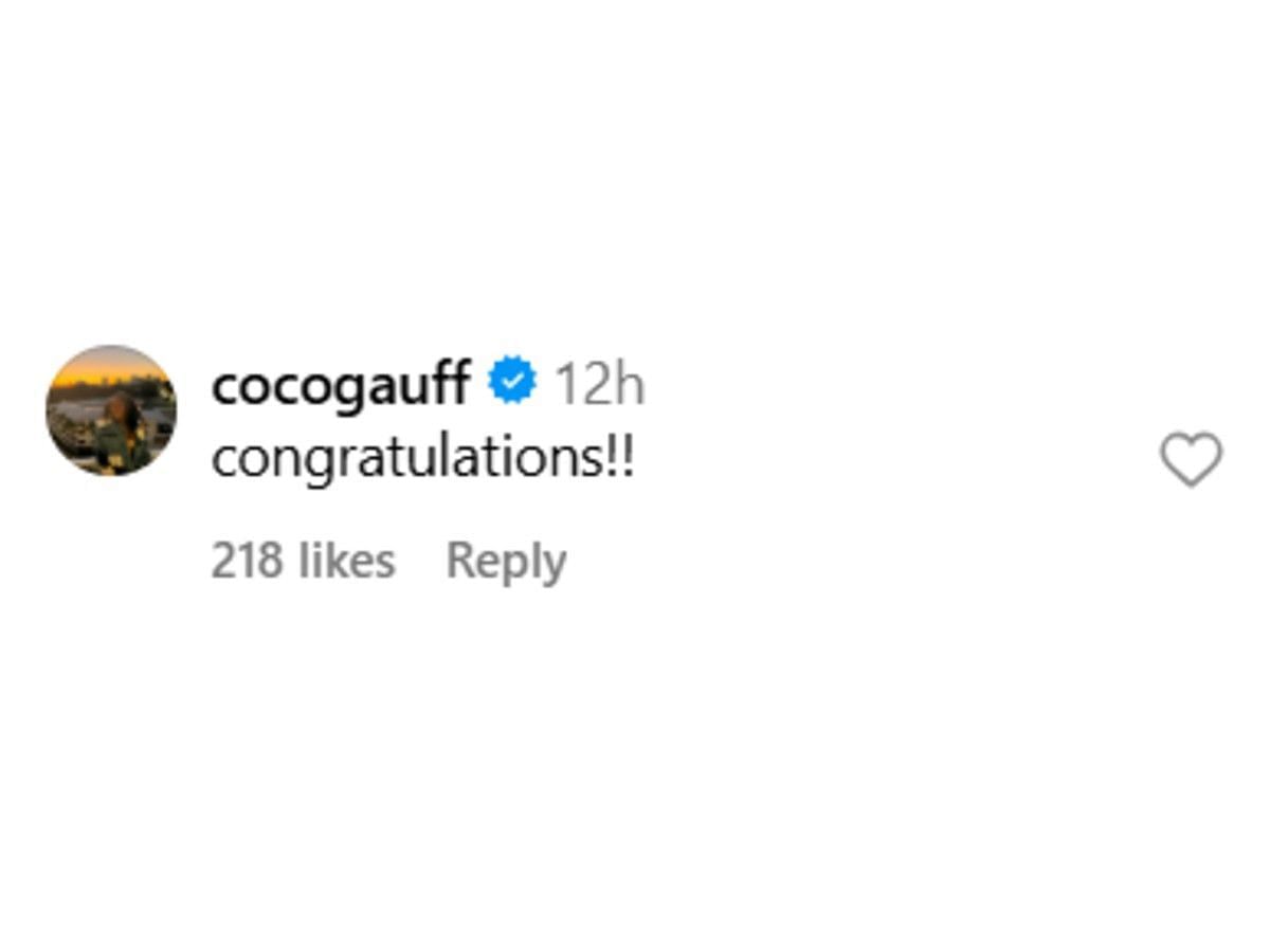 Coco Gauff&#039;s comment on Instagram