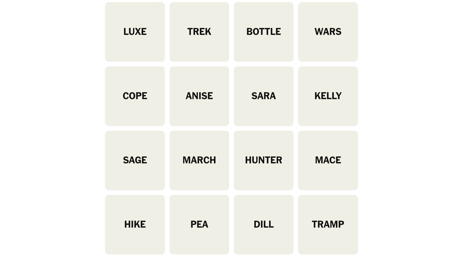 All words for today&#039;s New York Times Connection puzzle (Image via the New York Times)